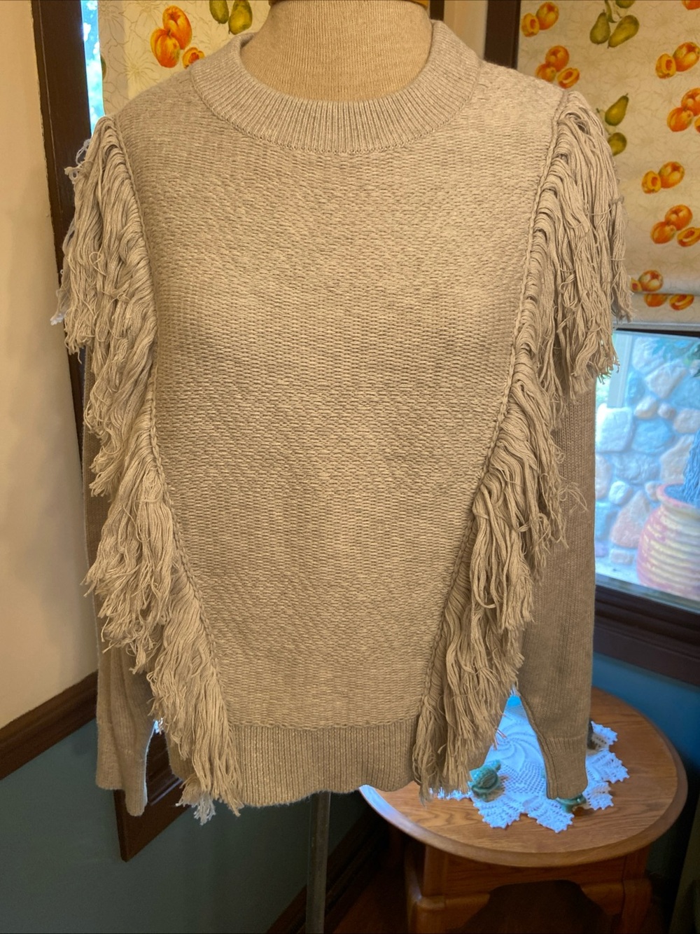 Zimmermann Light Grey Botanica Fringe Crewneck Sweater Designer Size 3 NWT